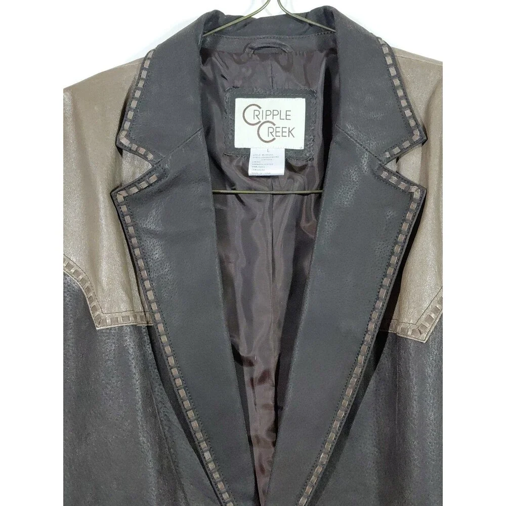 Cripple Creek Men's Genuine Leather Brown 2 Button Lined Jacket Large Western - Picture 3 of 13
